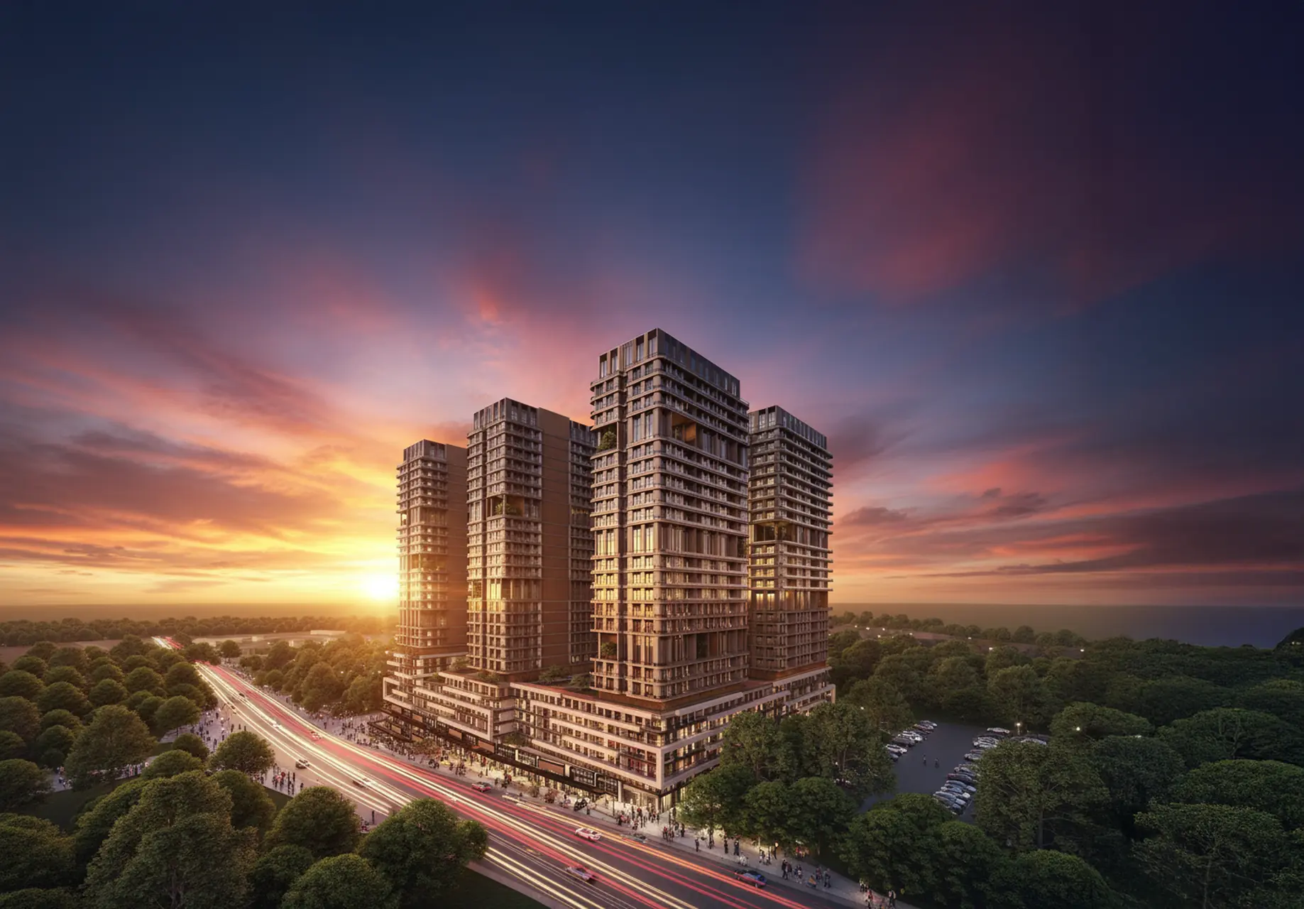 Emre Gökdemir İmza: towers and a boulevard at sunset